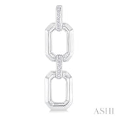 1/10 ctw Bold Open Window Octagonal Shape D-Link Round Cut Diamond Fashion Earring in Sterling Silver
